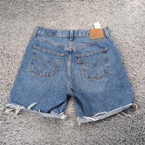 Levi's 501 Shorts Women 29 Blue Normcore Distressed Bikercore Raw Hem Med Wash